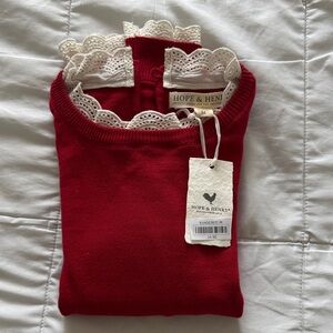 Hope & Henry Kids Red Sweater with Lace Trim
